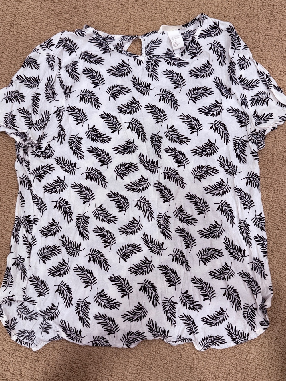 H&M White Short Sleeve Top with Black Leaf Print
